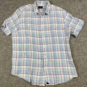 UNTUCKit Shirt Men's Large  Plaid Slim Fit Linen Short Sleeve Button‎ Up